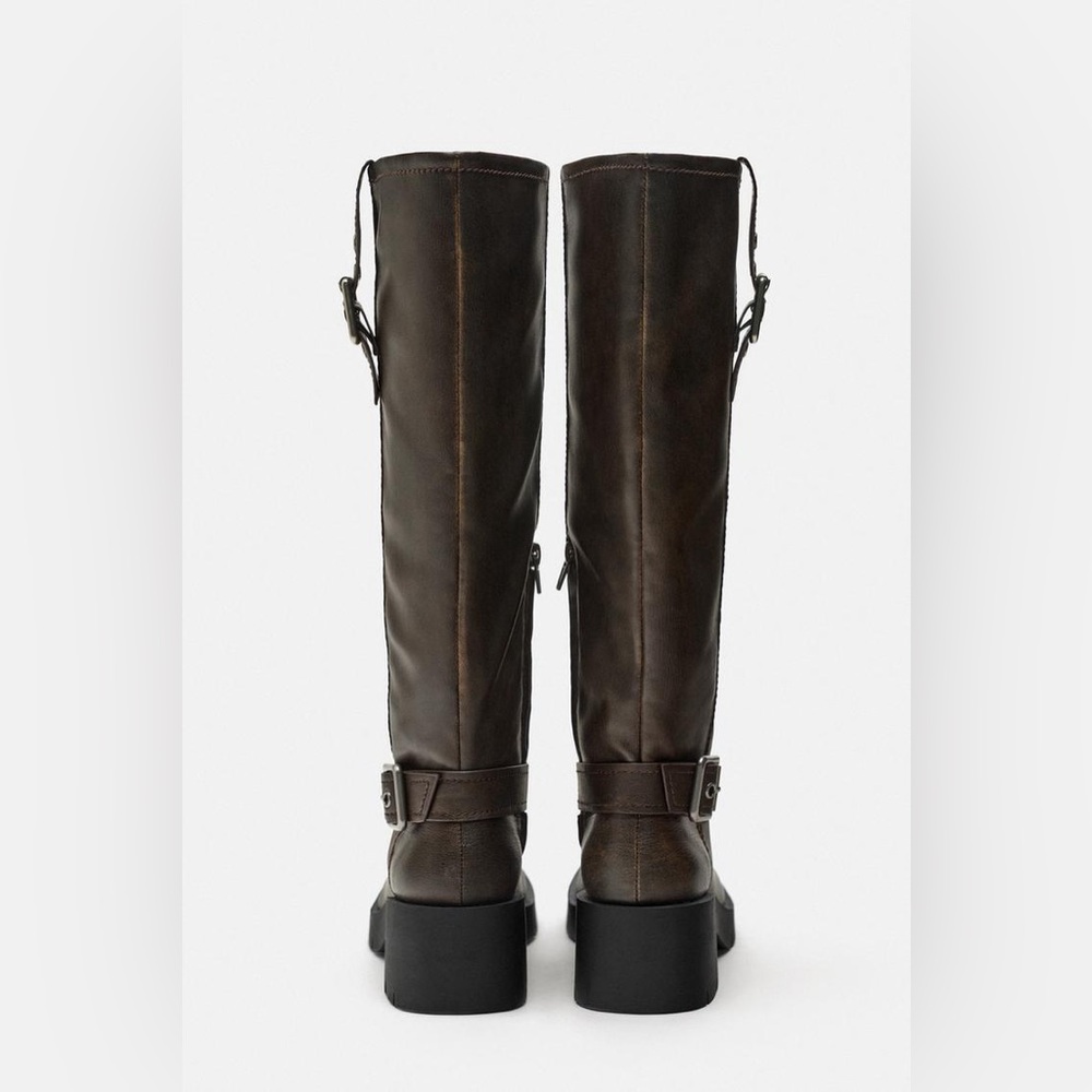 Zara boots cowboy coastal faux leather Brown Knee-High Boots - Picture 8 of 10